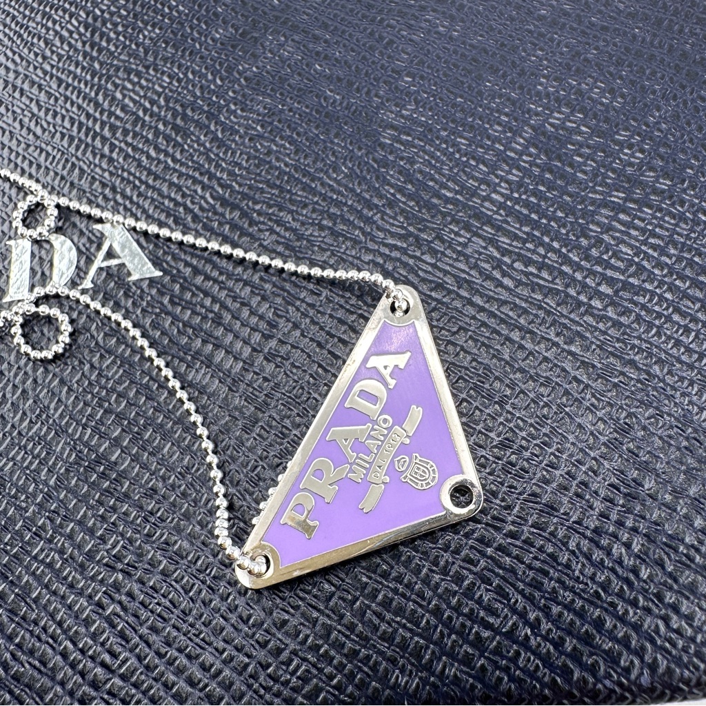 Authentic Prada Charm On Sterling Silver Chain. Purple.